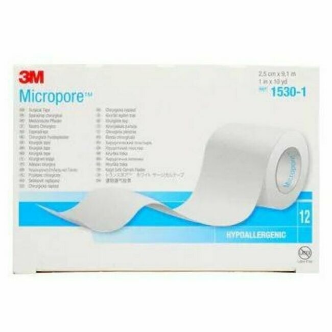 3M Non-Woven Hypoallergenic Micropore Plaster 9.14 mx 2.5 cm (12 rolls)